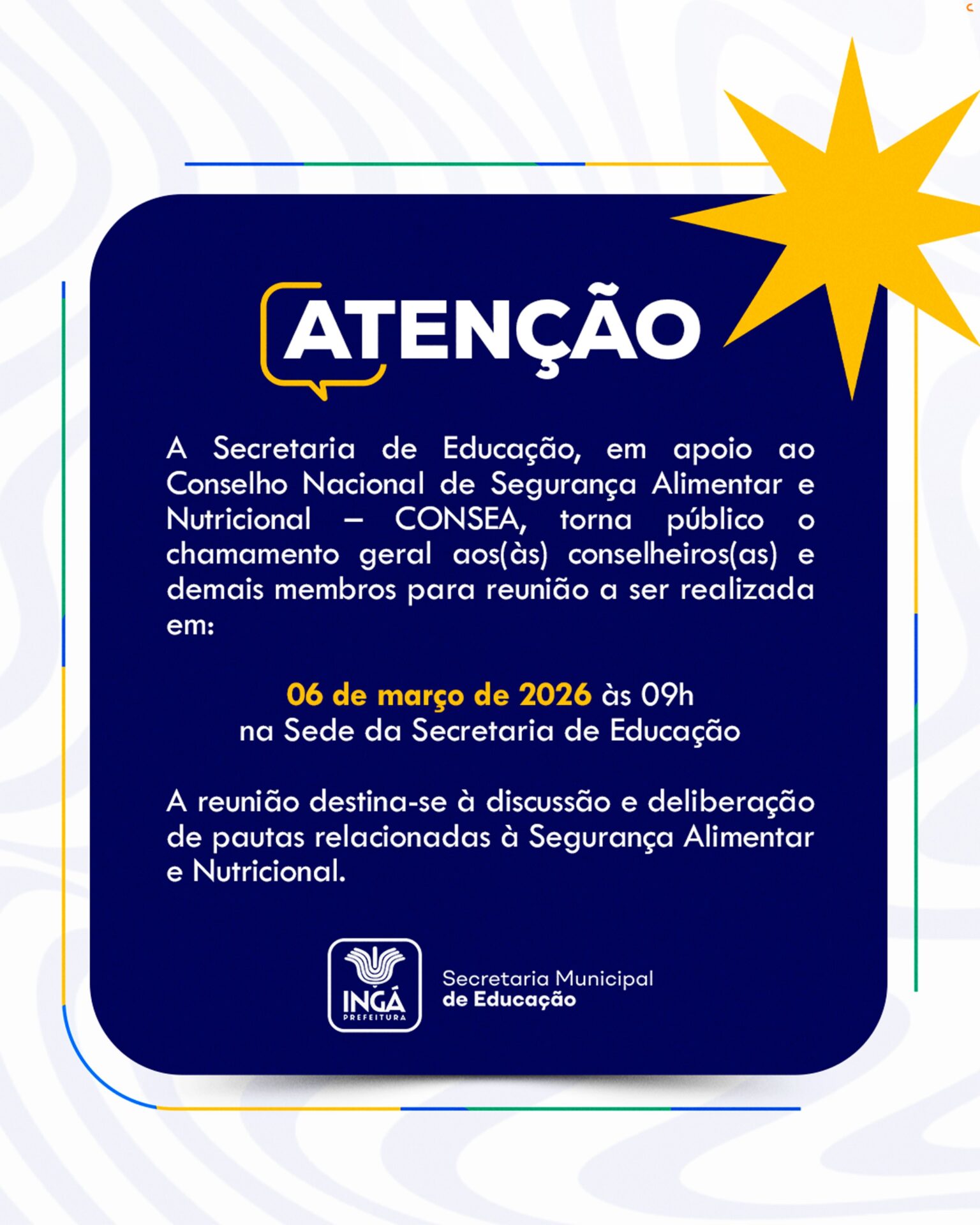 Prefeitura de Ingá convoca reunião com conselho do CONSEA