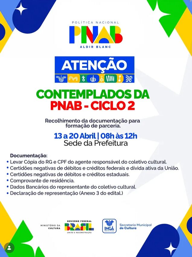 Prefeitura de Ingá convoca proponentes contemplados na PNAB ciclo 2